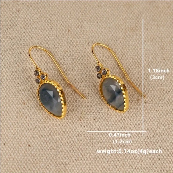 Smoky gray crystal in bright golden upside down teardrop earrings. NIP - Picture 7 of 7